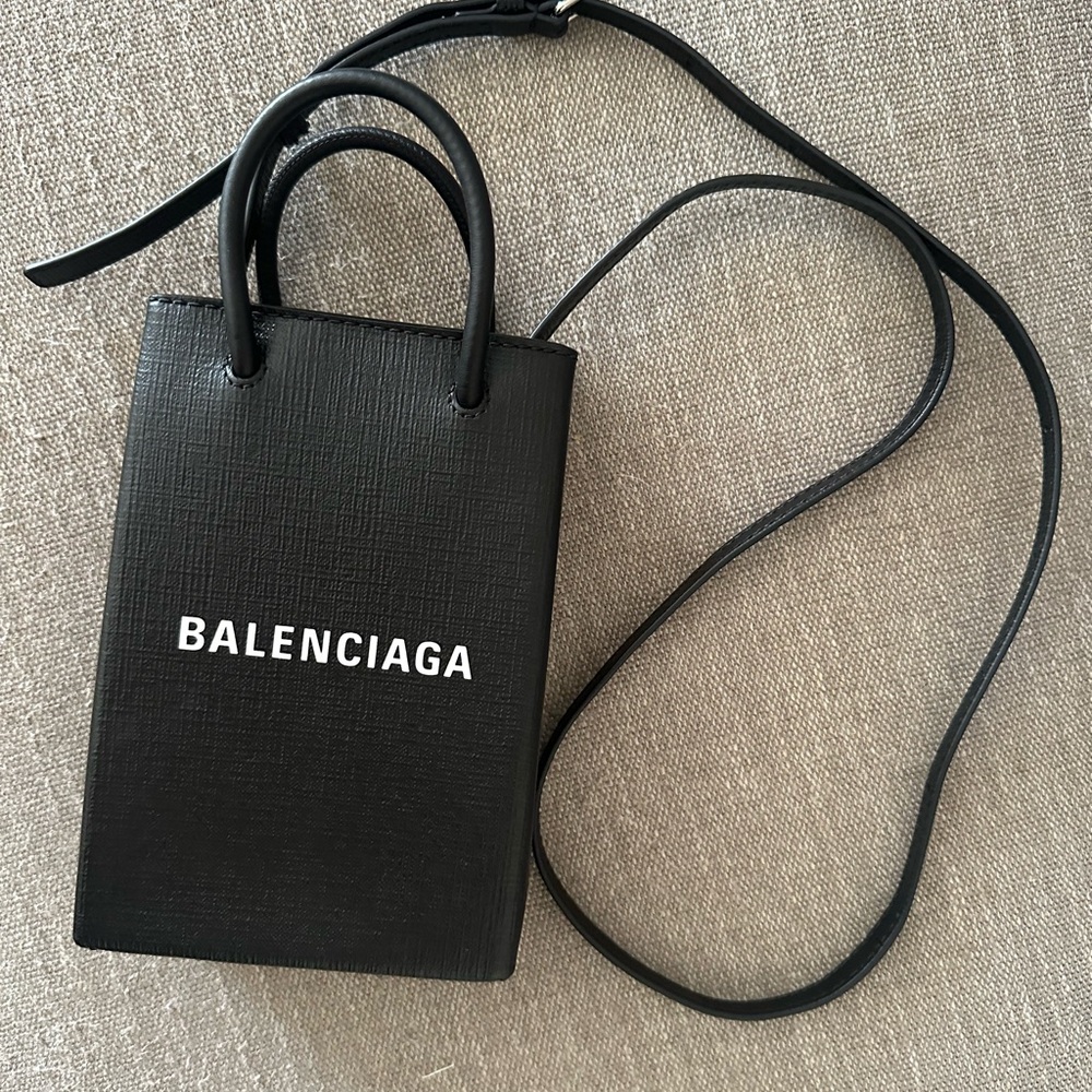 Balenciaga Black Leather Mini Shopping Tote with Adjustable Crossbody - Picture 3 of 9